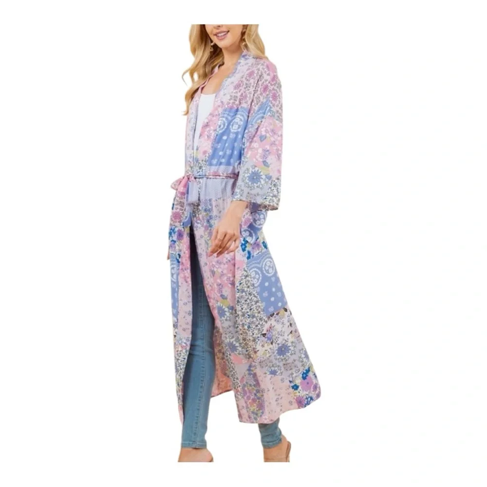 Patchwork Printed Kimono Jacket / Boho Floral Patchwork Long Spring Kimono - Picture 2 of 4